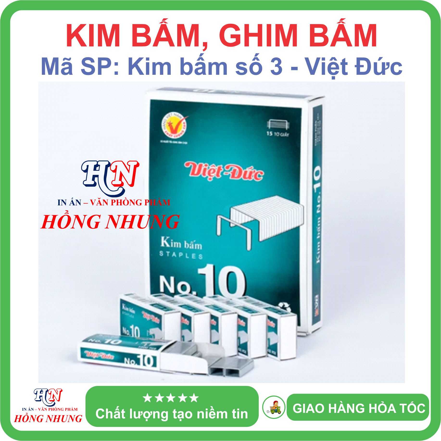 Combo 10 hộp nhỏ kim bấm số 3 việt đức, độ cứng cao, dễ dàng sử dụng