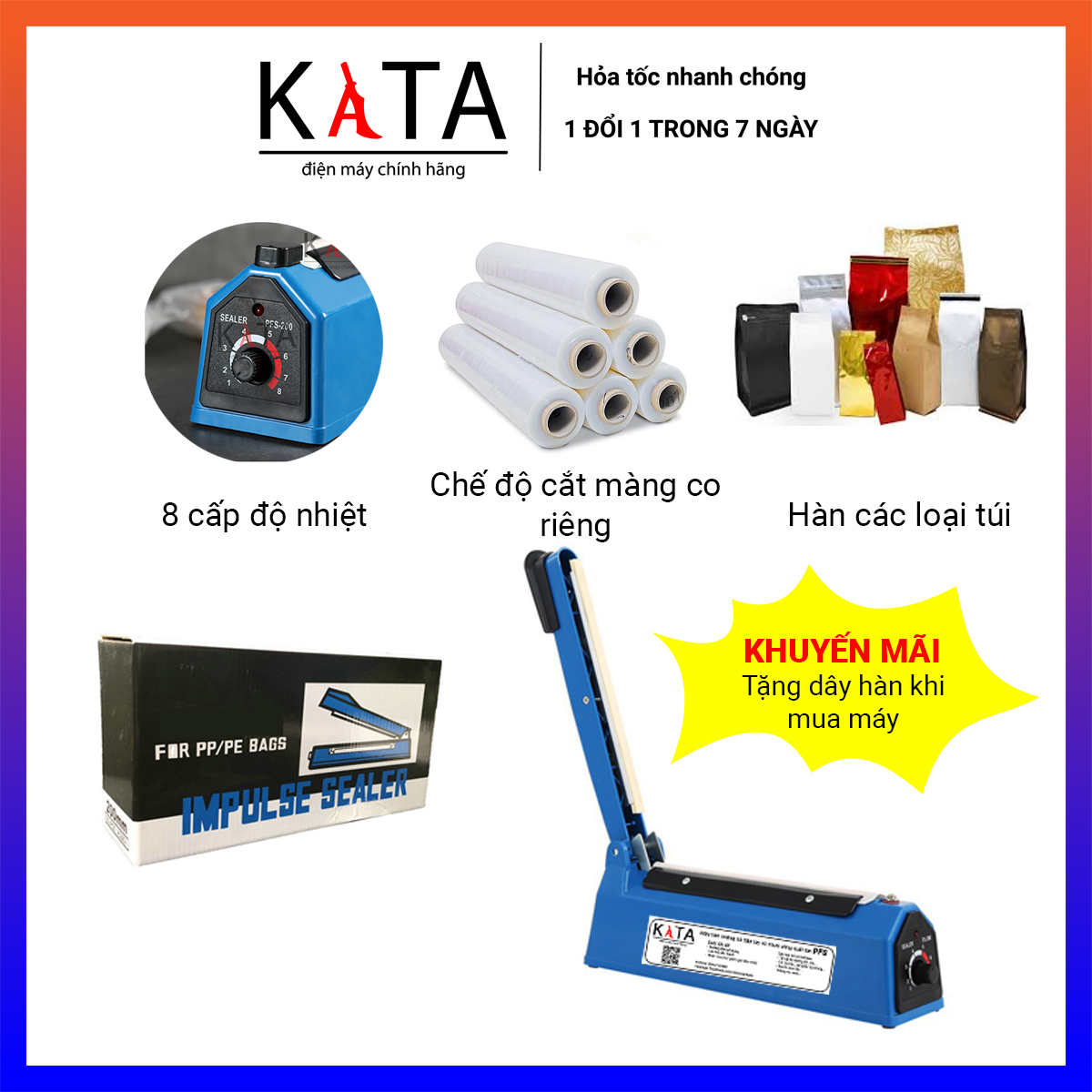 Máy hàn miệng túi nilon túi zip dập tay PFS 200 300 400 để bảo quản thực phẩm, bọc sản phẩm bán hàng, cắt màng co HT01