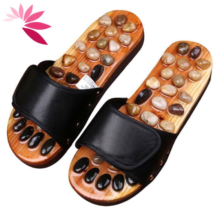 GÍA BUÔN) Dép Massage khảm đá Bấm huyệt bàn chân trên gỗ tự nhiên, Bấm Huyệt chân Giảm căng thẳng mệt mỏi size từ 37 đến 41