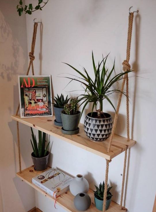 Kệ gỗ treo tường 2 tầng - gỗ 50x14 cm