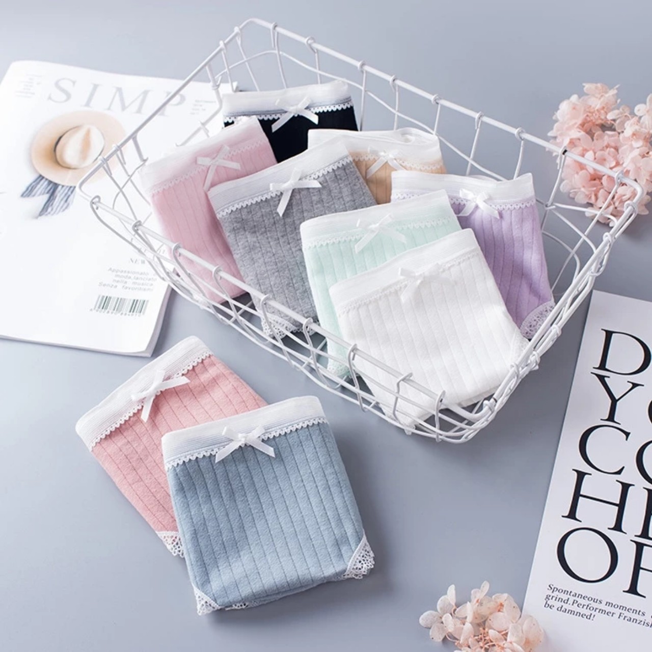 [HCM]Quần lót nữ cotton tăm nơ viền ren thun lạnh dễ thương sexxy gợi cảm (8 màu)