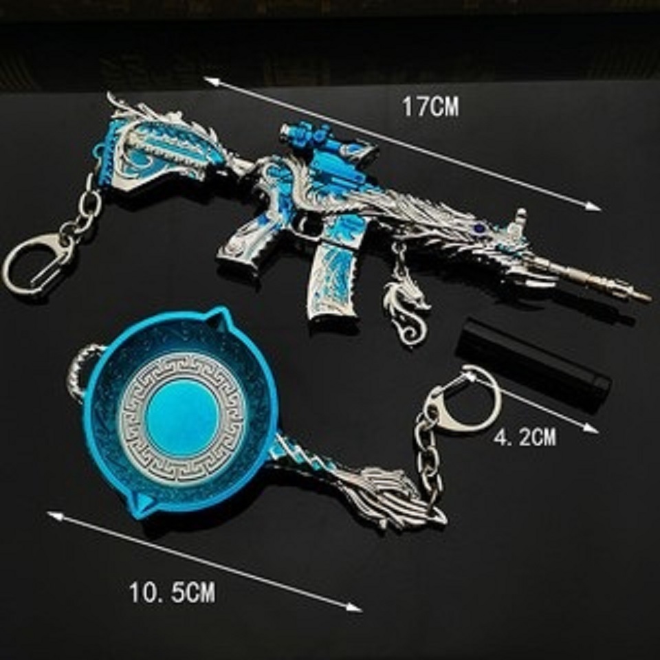 Móc khóa mô hình M416 màu xanh kèm chảo - Tặng đế - One Piece - Baystore