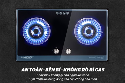 Bếp gas âm Sunhouse SHB5548MT mới+Tặng Dây gashệ thống đánh lửa IC-Mặt bếp bằng kính cường lựcngắt gas tự độngđầu hâm tiện lợiChất liệu đầu đốt:đồng thau bền cho lửa xanh