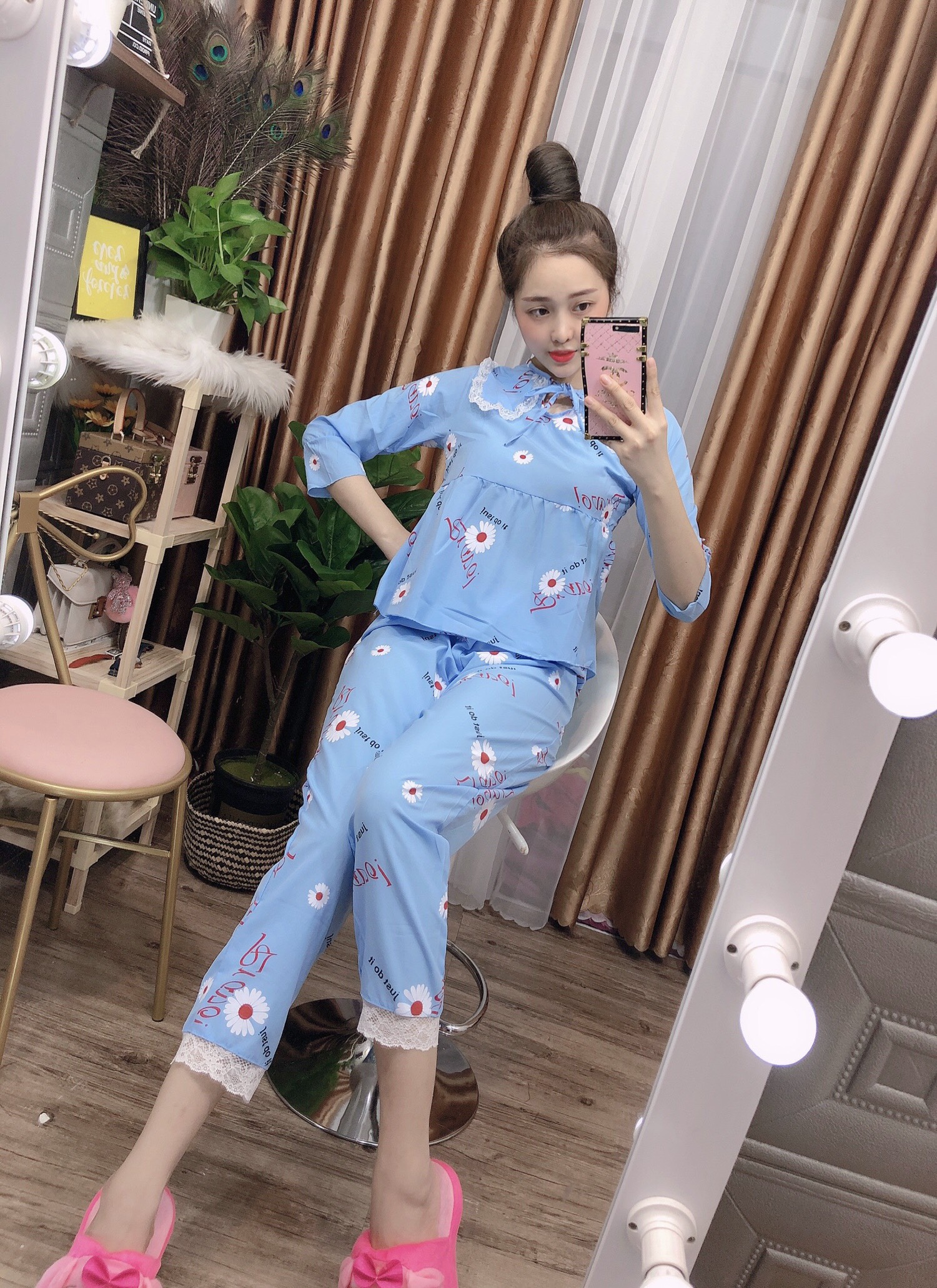 [HCM]Bộ Đồ Ngủ Pijama Nữ Dài - Pizama Nữ Quần Dài Tay Lửng - Đồ Bộ Nữ Mặc Nhà Pijama Tay Dài Quần Dài Kate Thái Cổ Bèo PRETY GIRT UJ05