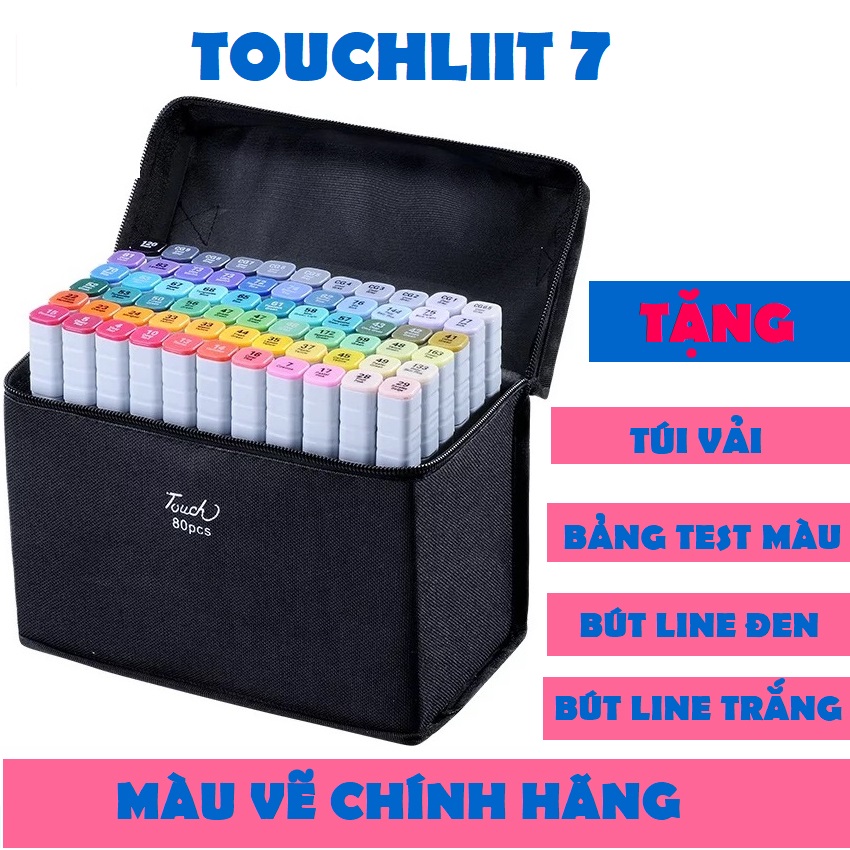 Màu vẽ, bút marker Touchliit đời 7 túi vải bộ 40/60/80 màu dạ, màu marker 2 đầu, bút vẽ anime, truyện tranh, comic