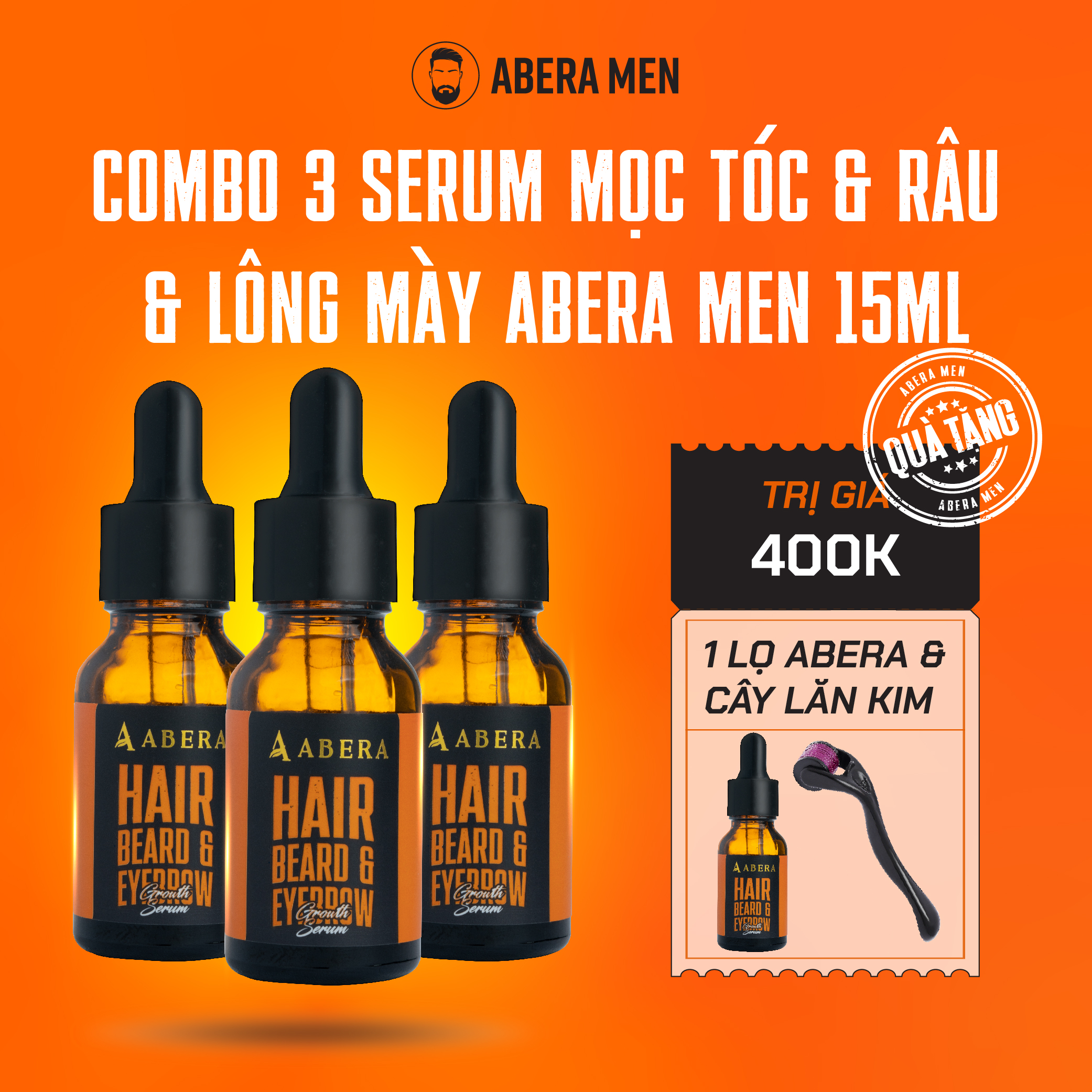 - serum kích mọc tóc & râu & chân mày abera men 15ml chính hãng - hổ trợ râu dài, mày rậm, tóc chắc khoẻ
