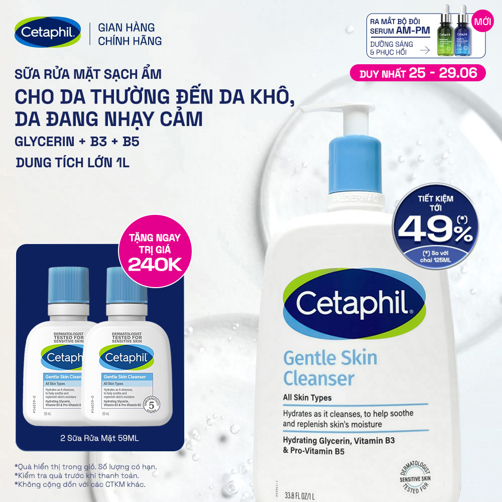 Sữa rửa mặt dịu lành cho da nhạy cảm Cetaphil Gentle Skin Cleanser 1000ml