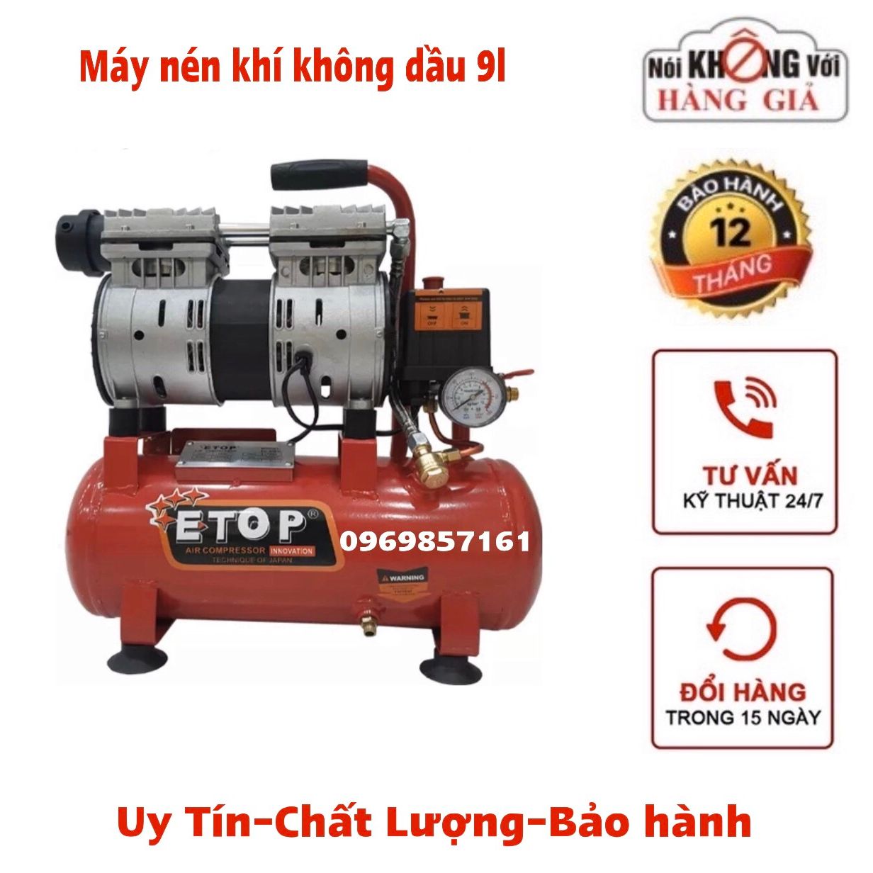 Máy nén khí - máy nén khí không dầu etop 9l- nén mini chuẩn lõi đồng