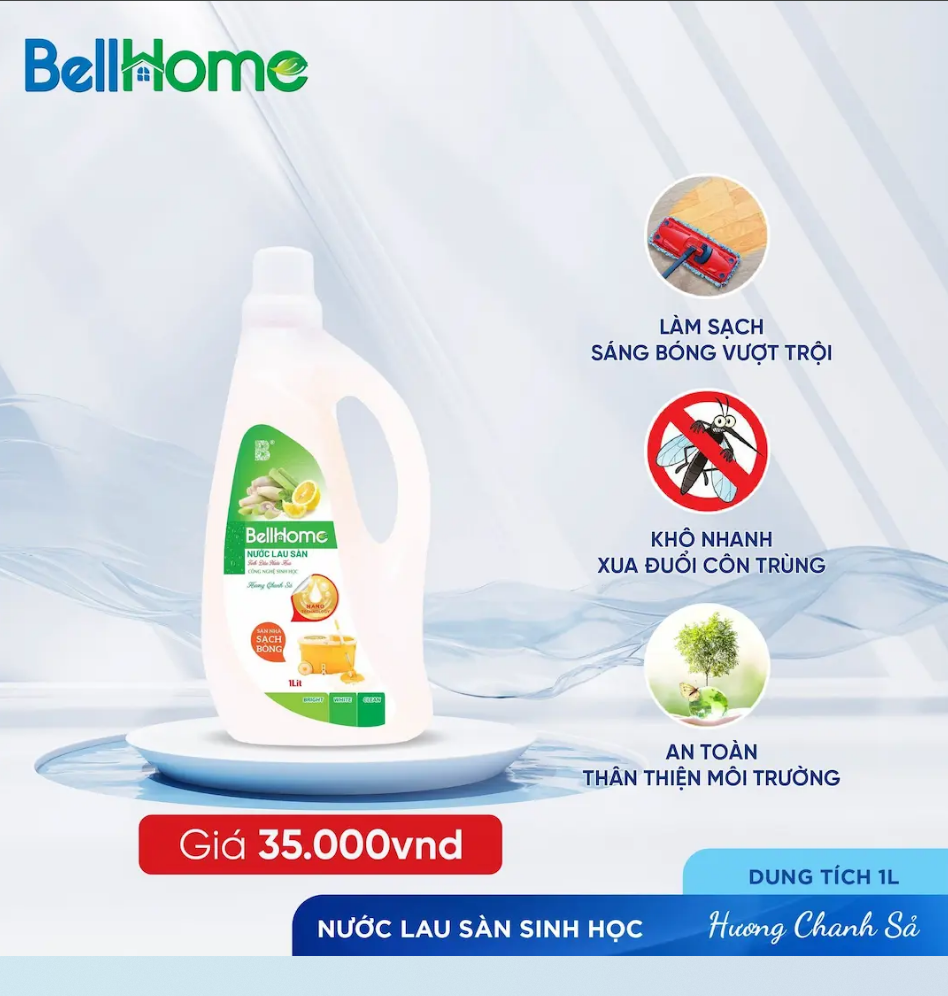 Nước Lau Sàn Công Nghệ Sinh Học Bell Home Hương Chanh Sả 1L