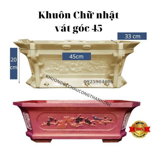 Khuôn đúc chậu cảnh chữ nhật vát góc 45, Dùng làm chậu cây cảnh bonsai ngoài trời mới 100% nhựa ABS cao cấp cực bền