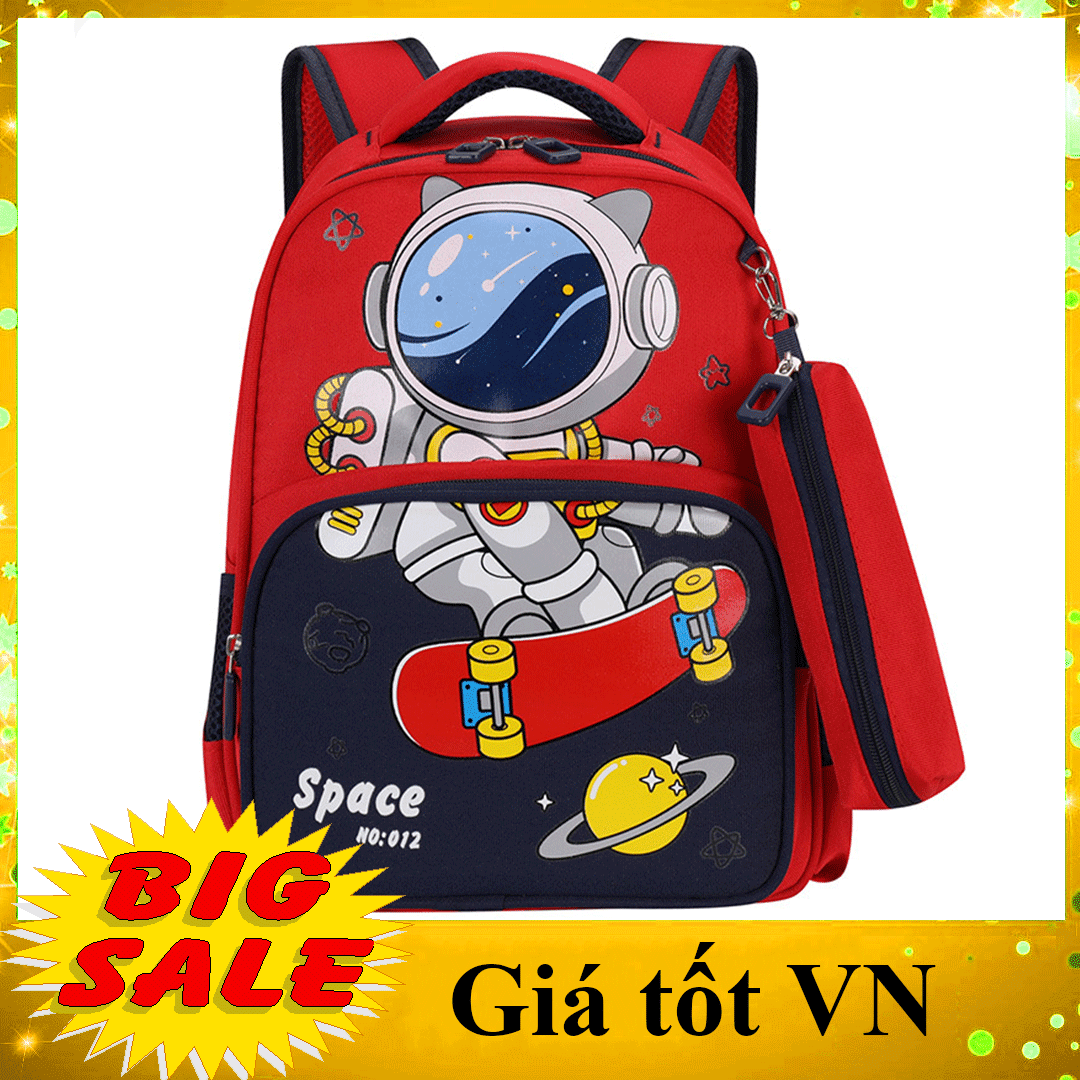 Balo cho bé trai bé gái lớp 1 và lớp 2 chống gù Thỏ phi hành gia, Cặp học sinh tiểu học có dải phản quang, chống thấm cho bé gái