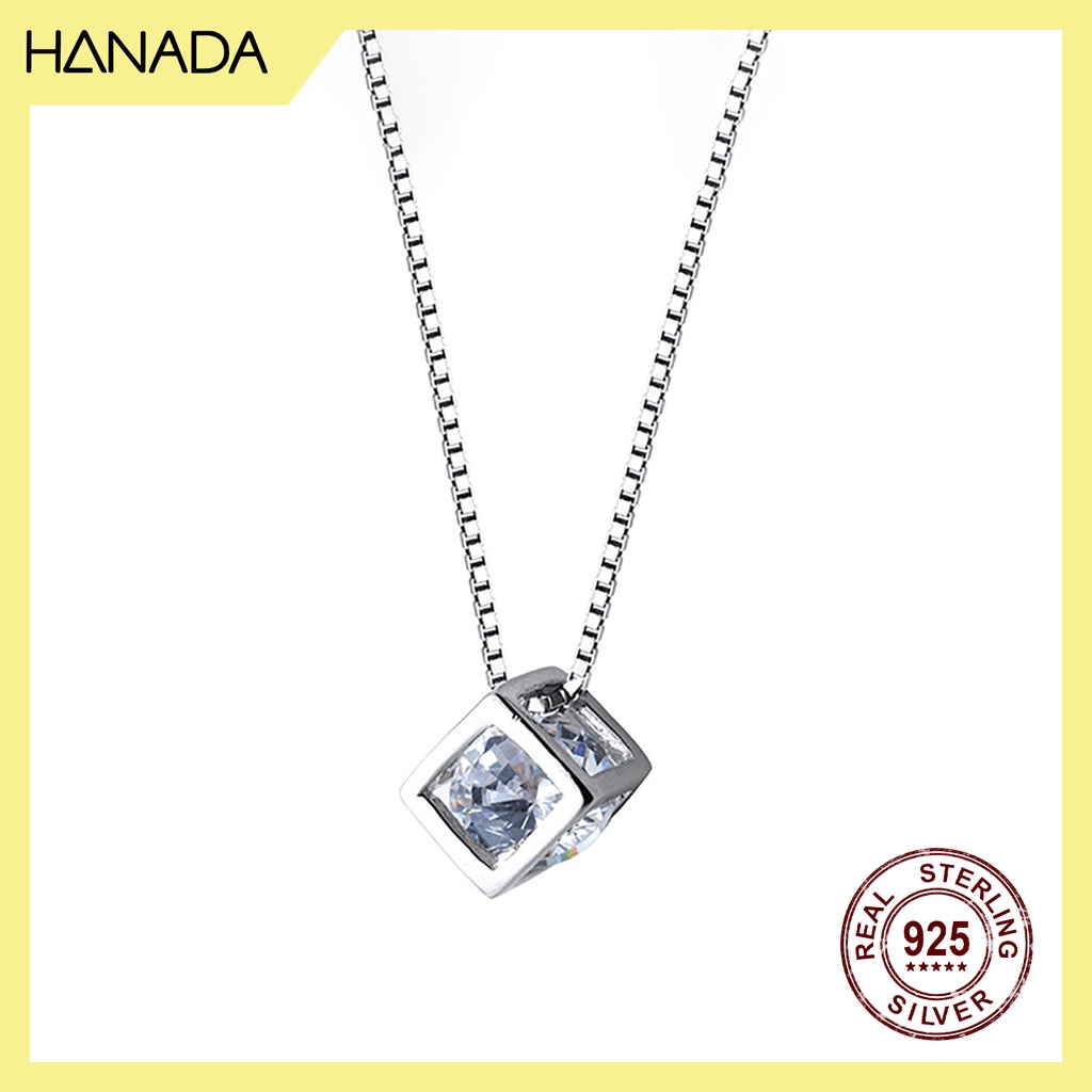 Dây chuyền bạc 925 hanada hạt lập phương đá 0160