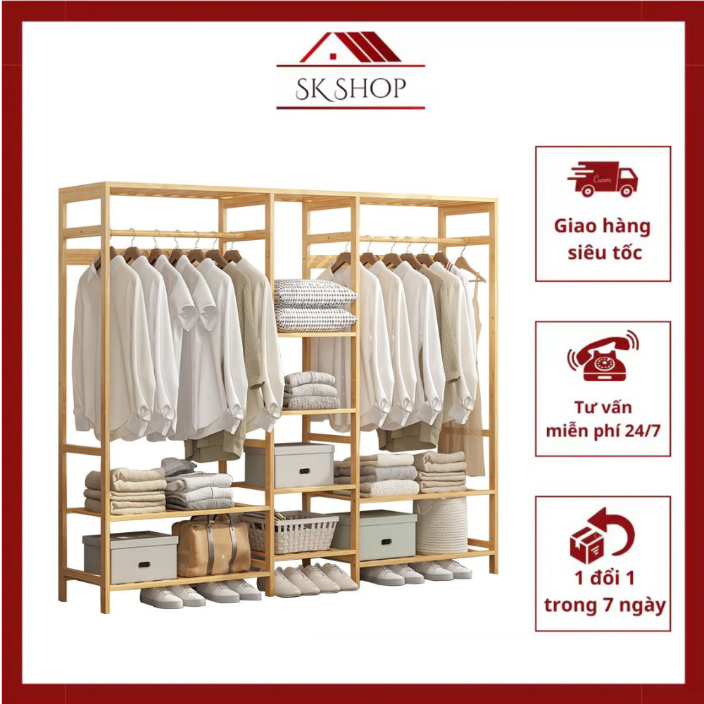 Tủ quần áo [Có ảnh thật], tủ quần áo trống khung tre mẫu lớn 149x30x165cm, tủ treo quần áo trống khung tre