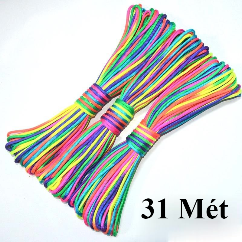 31mét - dây dù paracord cầu vồng 31 mét cuộn 4mm dây dù nhuộm màu - dây thừng cầu vồng