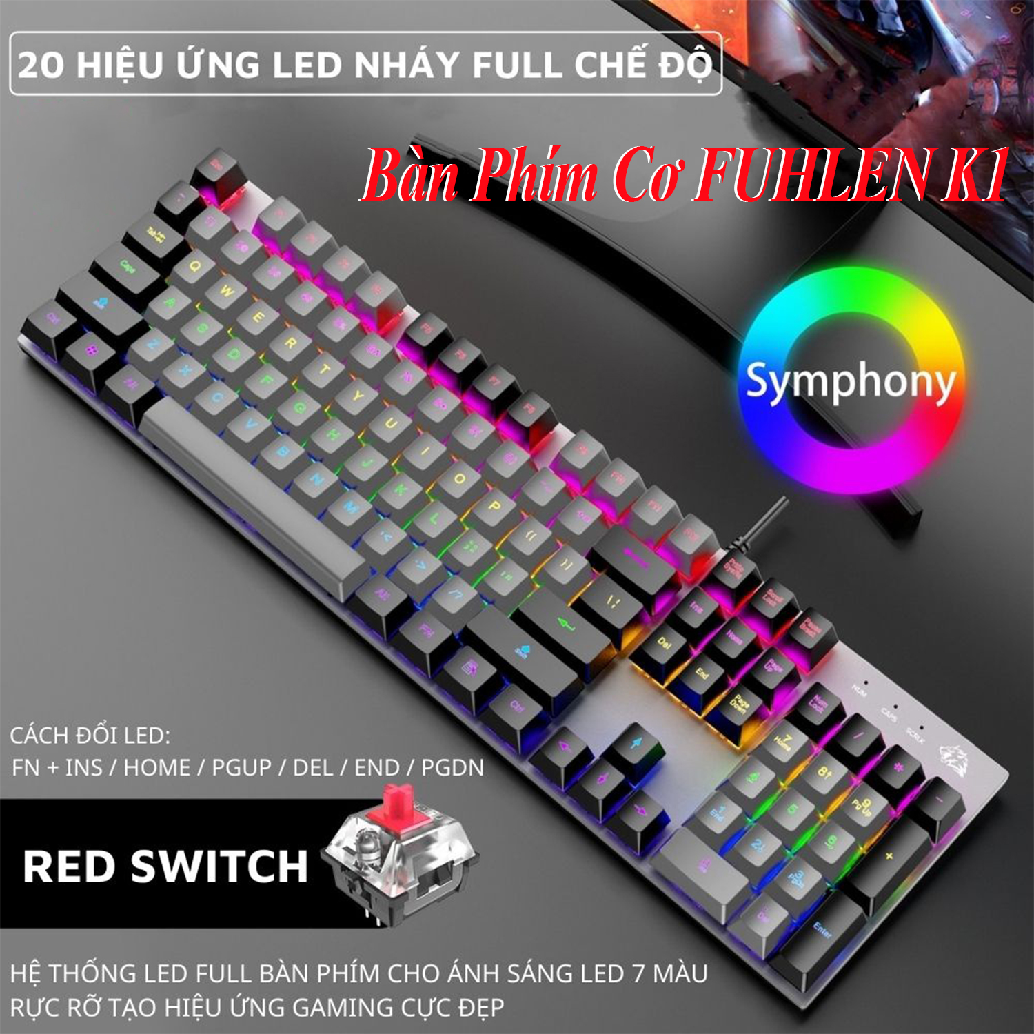 Bàn phím cơ goldtech k25, 12 chế độ led