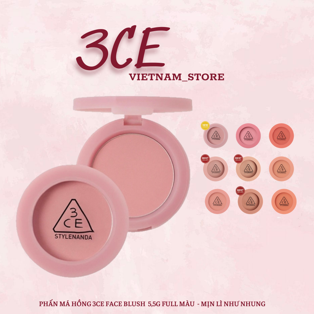 Phấn má hồng 3ce face blush 5g full of charm- peach splash - pure cake- rose beige- pure cake