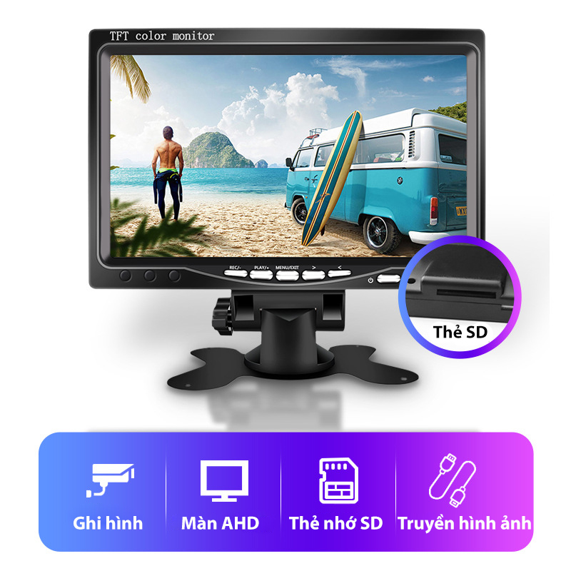 Màn hình taplo AHD, 7 inch, xem cùng lúc 2 camera, ghi hình 1 camera - 1 màn hình, không bao gồm camera