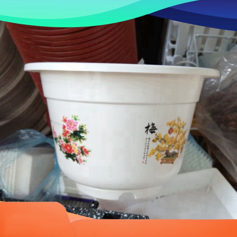 [HCM]Chậu nhựa tròn họa tiết 4 mùa 25cm x 17cm