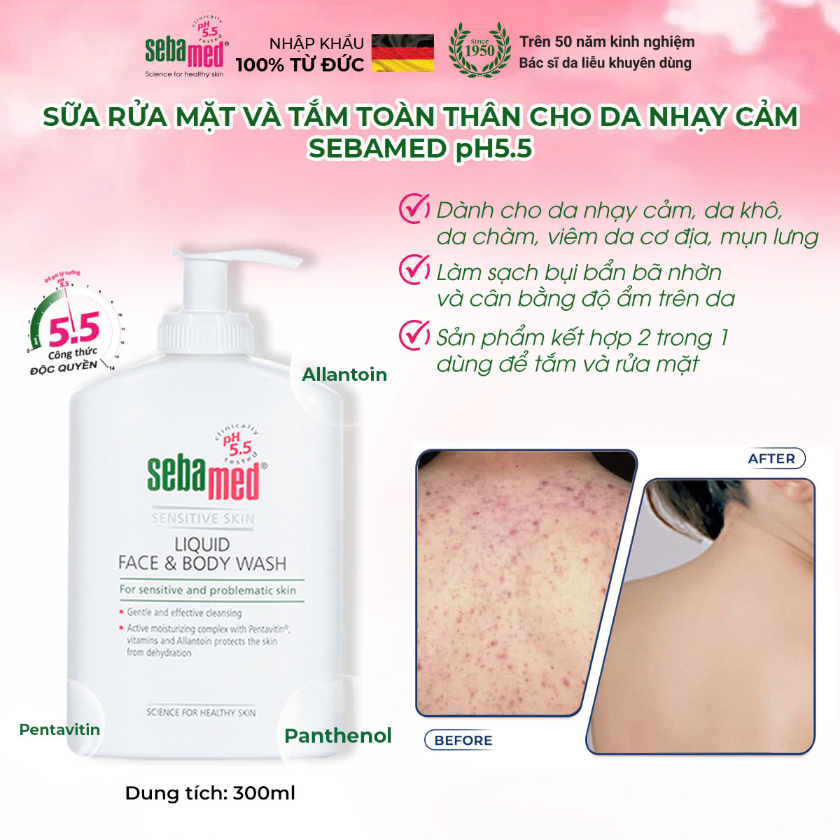 Sữa Rửa Mặt Và Tắm Toàn Thân Sebamed Face & Body Wash pH5.5