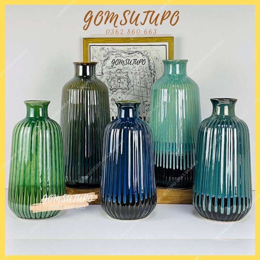 Bình gốm men hỏa biến - lá dứa - lọ hoa bát tràng - decor trang trí