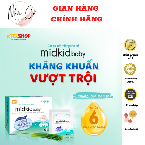 Gạc rơ lưỡi Midkid baby chính hãng Midkidbaby chứa kháng thể Ovopron DC diệt khuẩn 99.9%