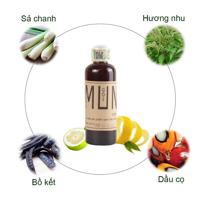 Dầu gội thảo dược MUN Sinh Dược, sạch gàu, giảm rụng tóc, 100% thiên nhiên chai 100ml
