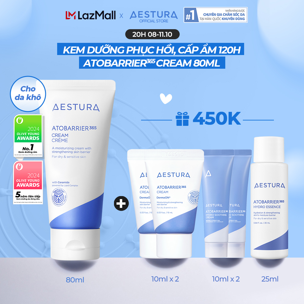 [MUA 1 TẶNG 3] Kem dưỡng viên nang dưỡng ẩm chuyên sâu và củng cố hàng rào bảo vệ da AESTURA ATOBARRIER365 Cream 80ml