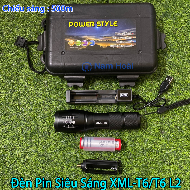 Đèn pin siêu sáng xml-t6/ t6 l2 chống nước mẫu mới 2022