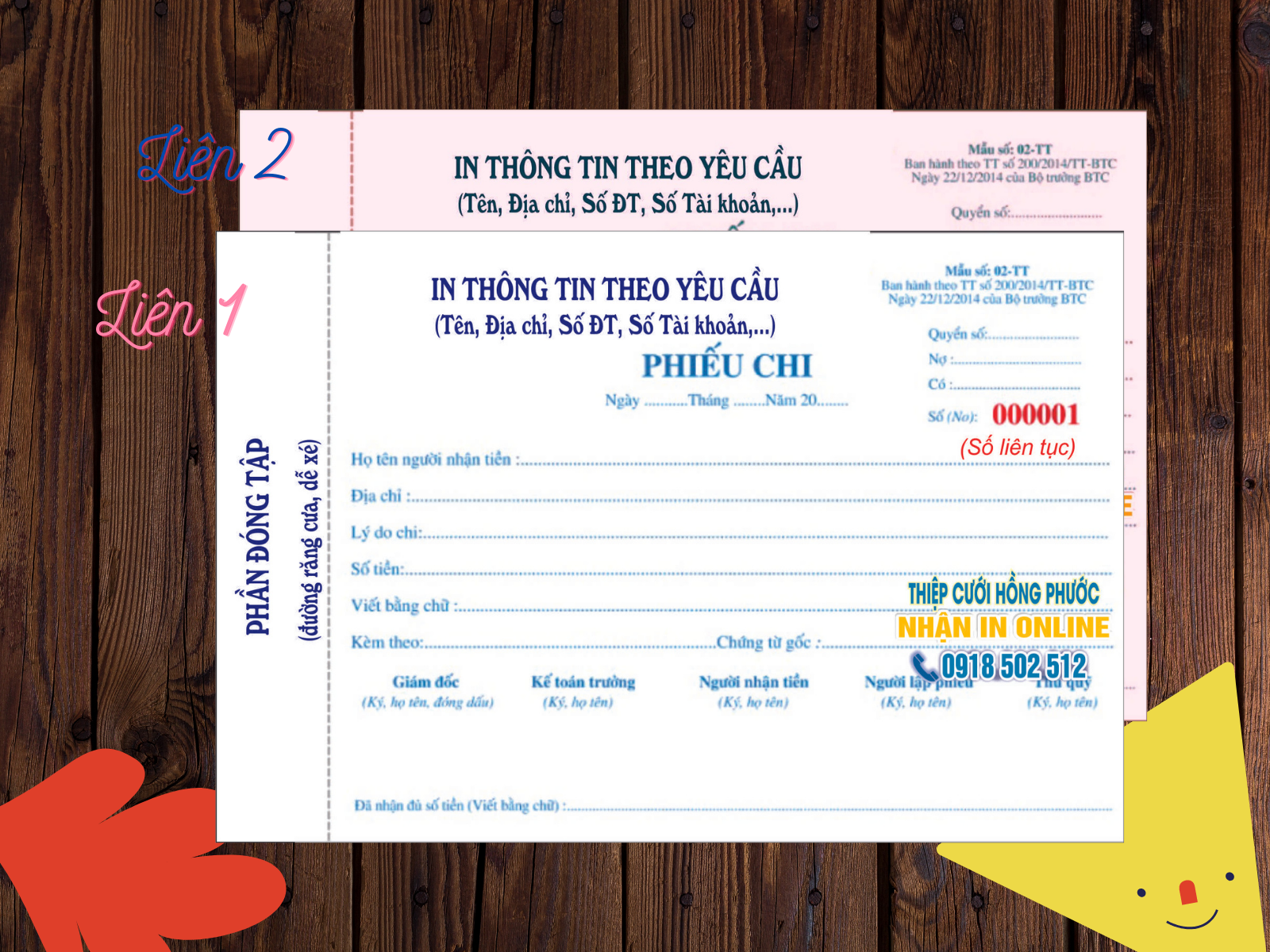 In phiếu thu, phiếu chi theo yêu cầu loại 2 liên, in 1 màu (xanh hoặc đỏ), kích thước 14,5 x 21 cm, combo 4 đến 10 quyển