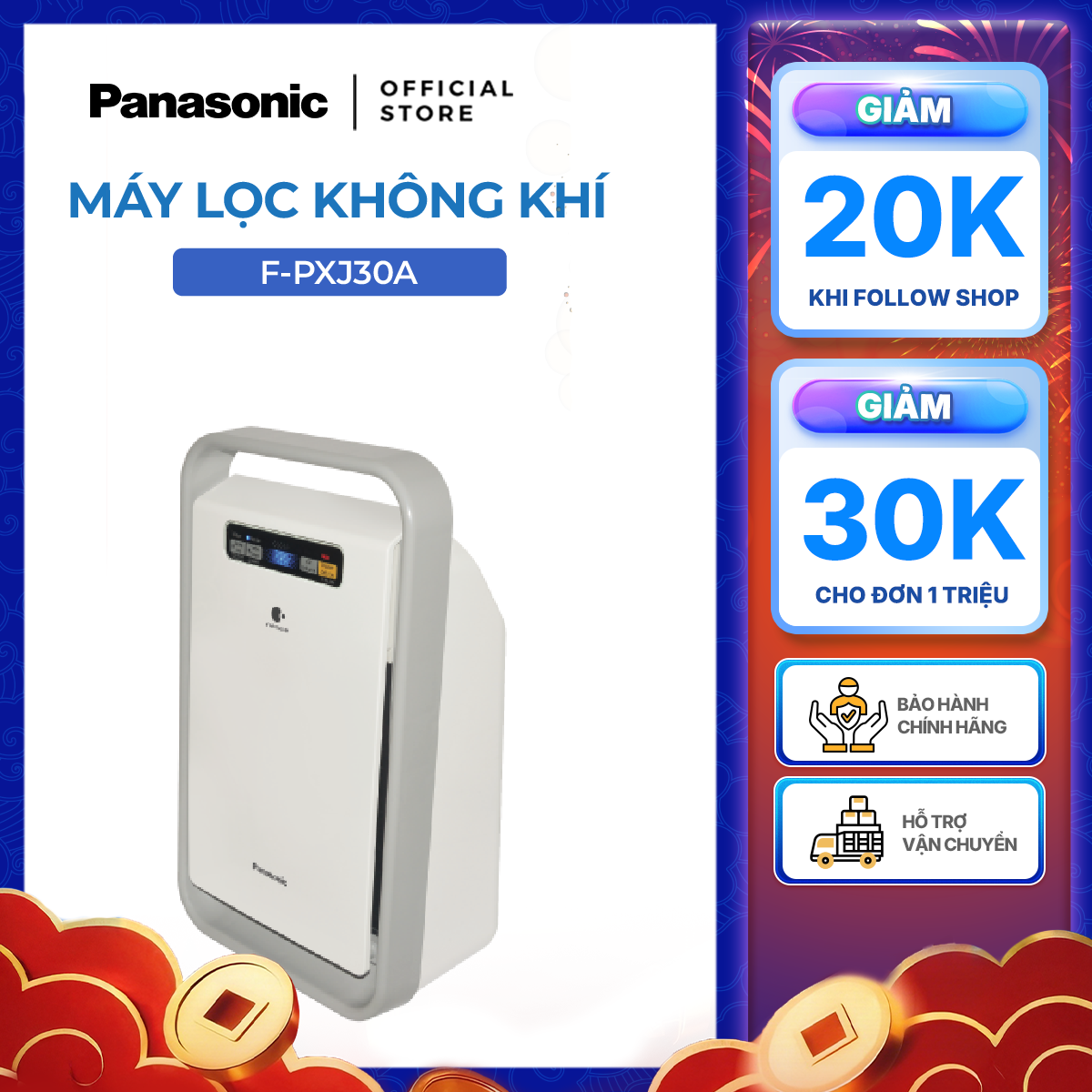 Máy lọc không khí Panasonic model F-PXJ30A (công nghệ lọc Nanoe, cảm biến mùi)