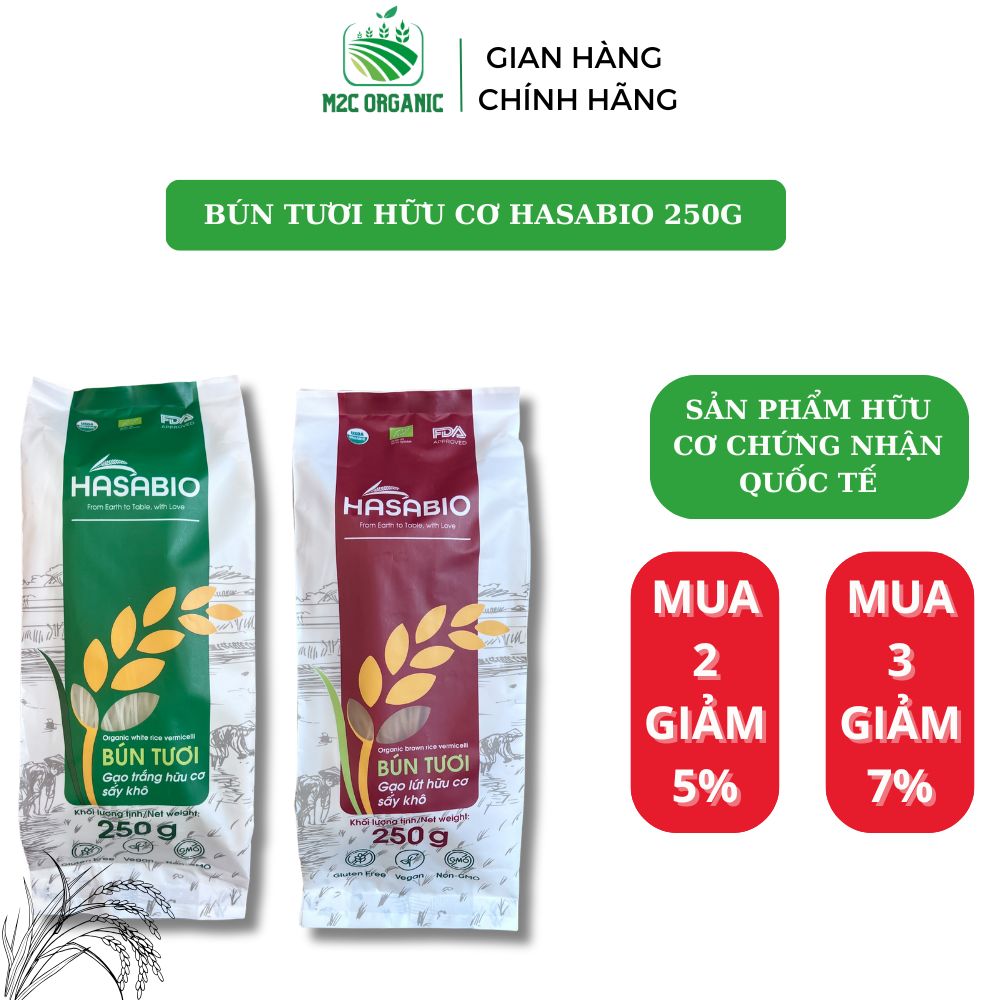 Bún tươi khô hữu cơ Hasabio 250g