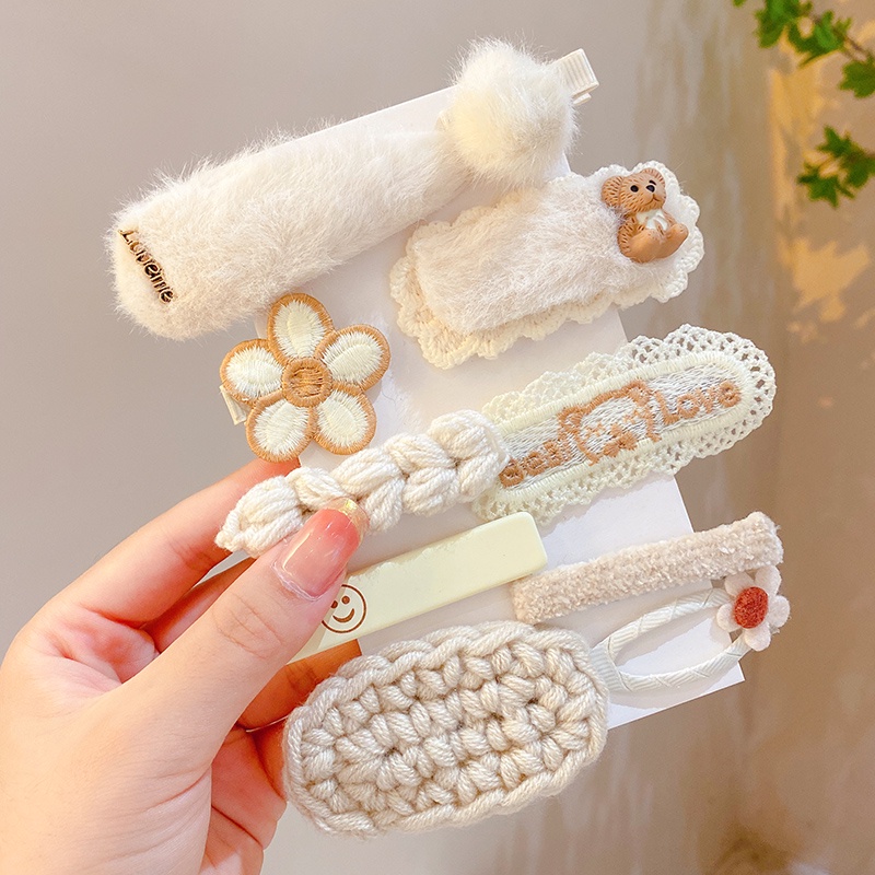Bộ Kẹp Tóc Đính Nơ Họa Tiết Hoạt Hình Phong Cách Hàn Quốc Cho Bé Gái