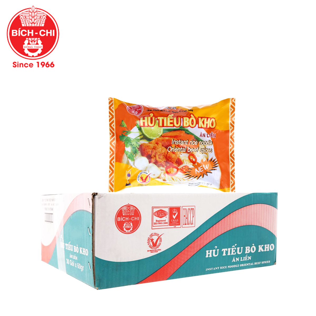 Thùng 30 gói hủ tiếu bò kho instant rice noodle oriental beef spices bích chi