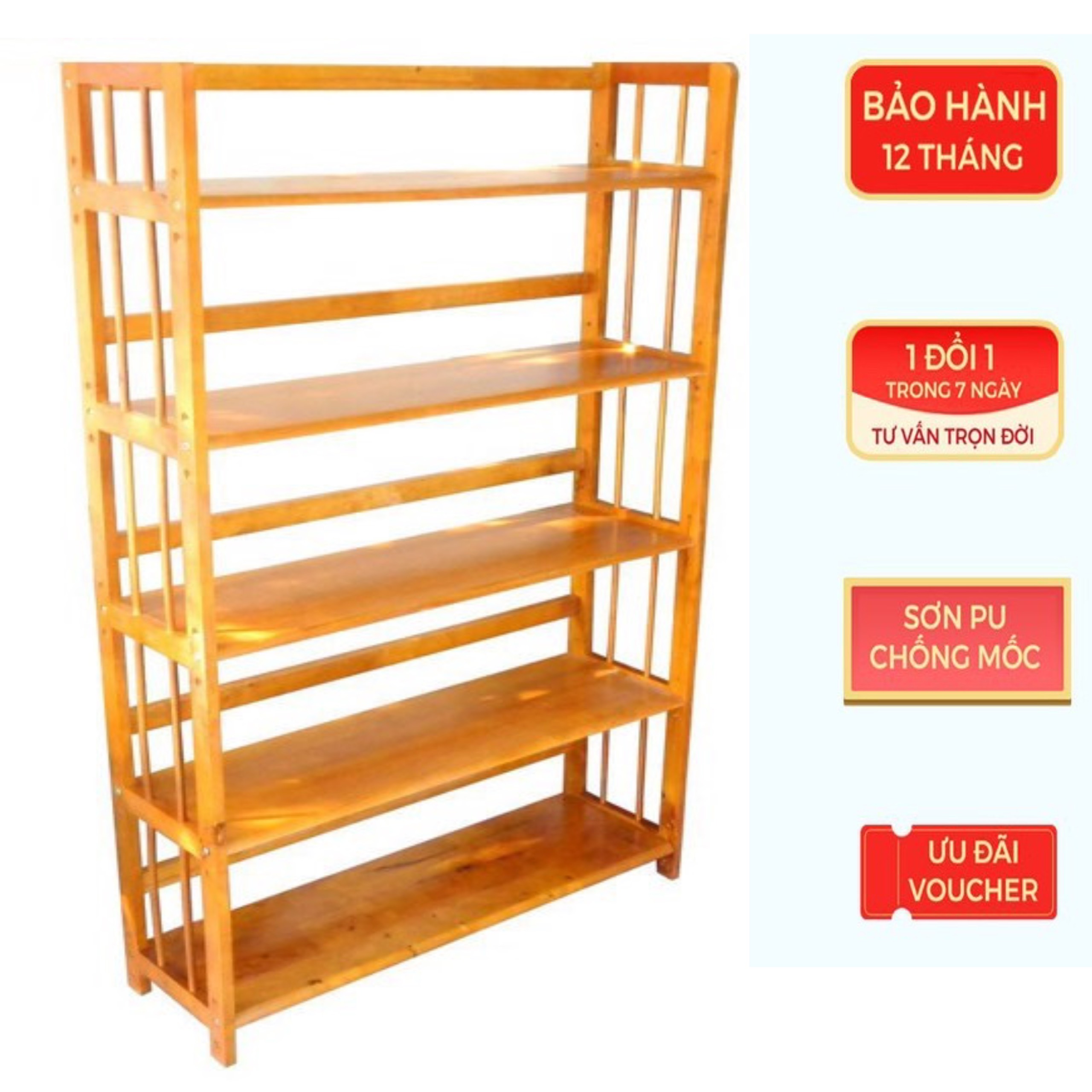 Kệ sách gỗ tự nhiên 4 tầng rộng 90 cm-Dễ tháo lắp- Chịu lực tốt