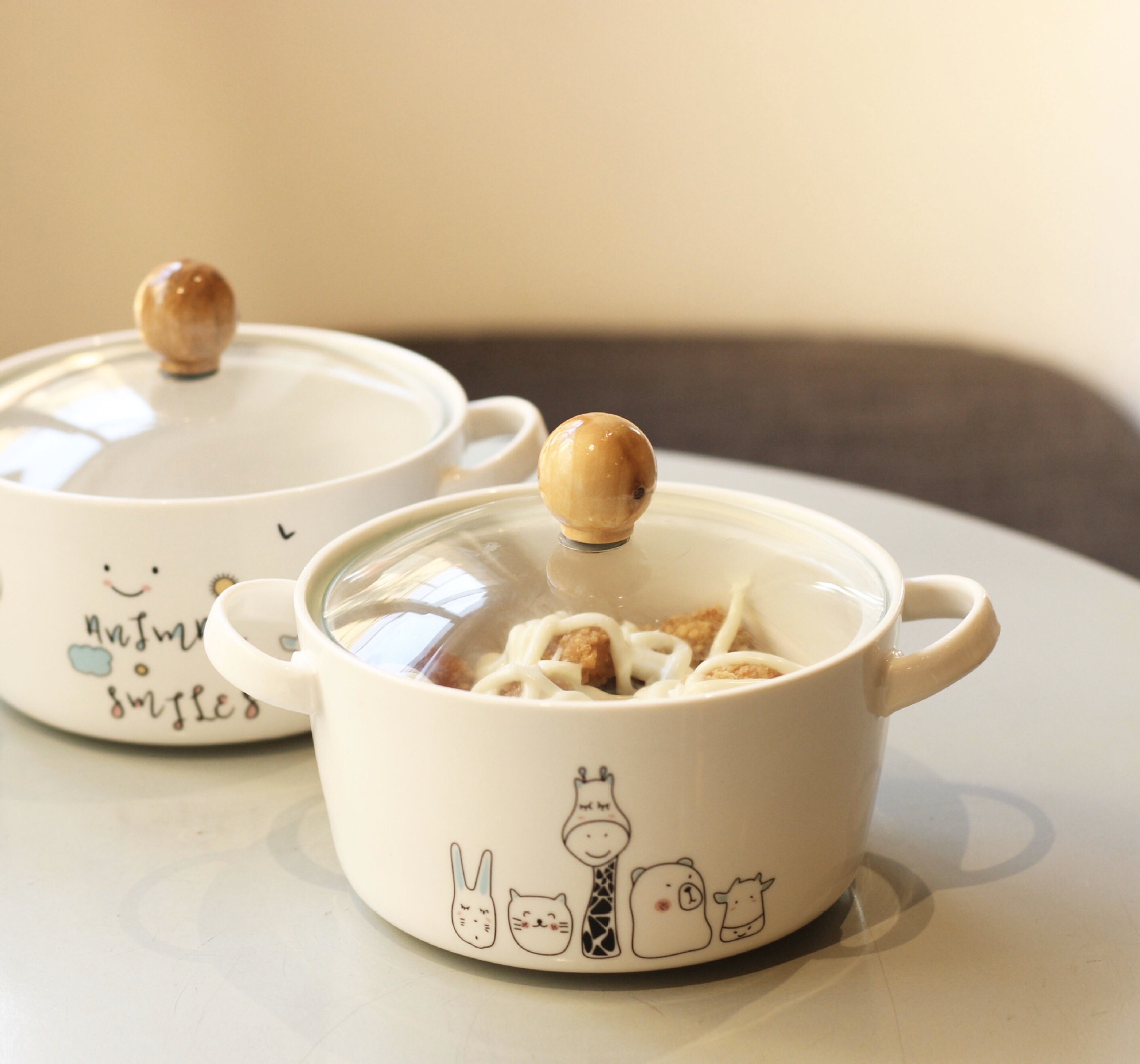 Bát ăn mỳ bằng sứ có nắp hình động vật ngộ nghĩnh