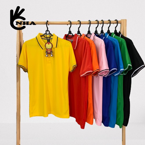 Áo thun polo có cổ thun trơn vải mè co dãn 4 chiều trắng đen vàng đỏ cam xanh
