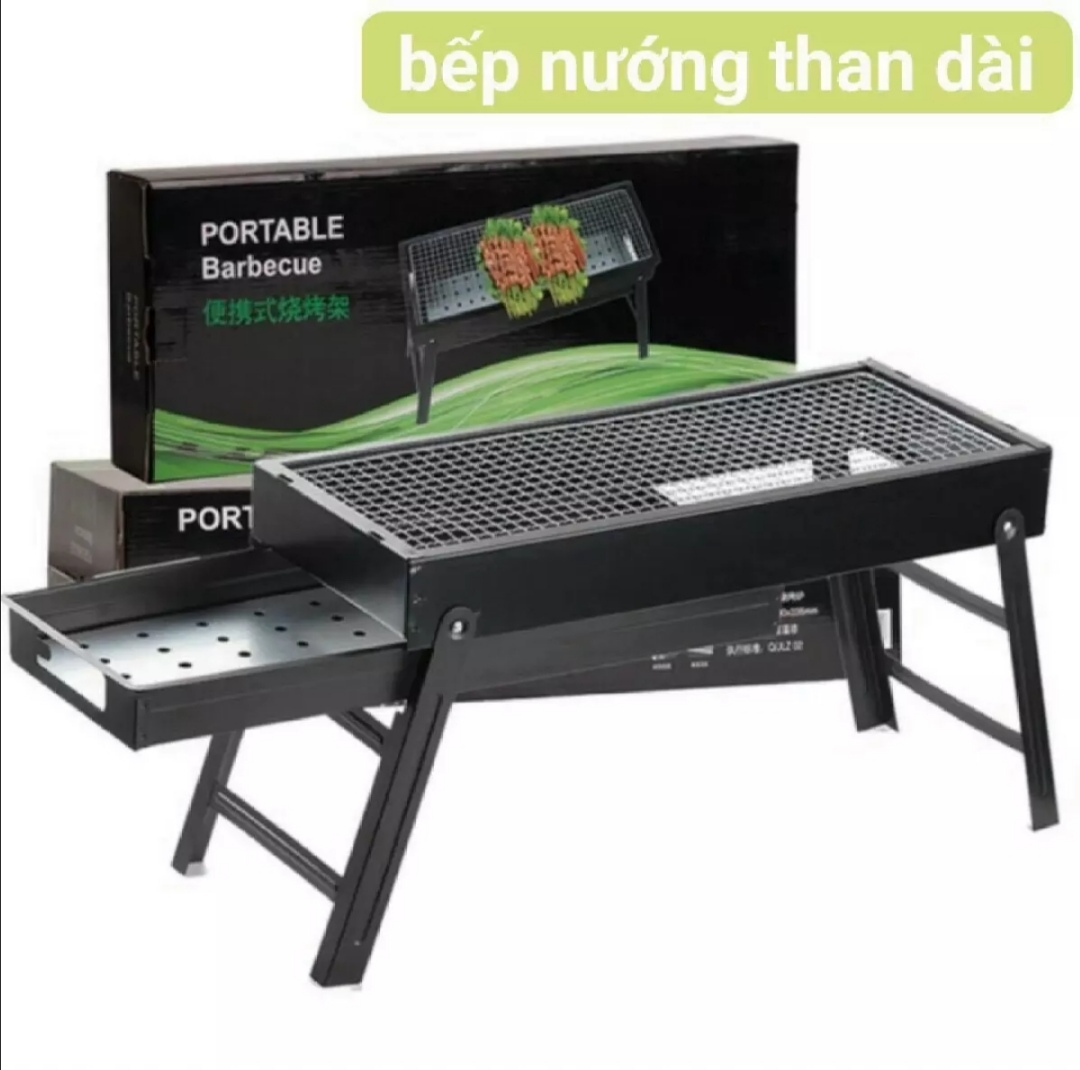Bếp nướng than hoa loại dài. Kích thước: Dài 71, rộng 22,5cm. Bếp nướng du lịch, dã ngoài ngoài trời, chân gấp gọn (MI116)