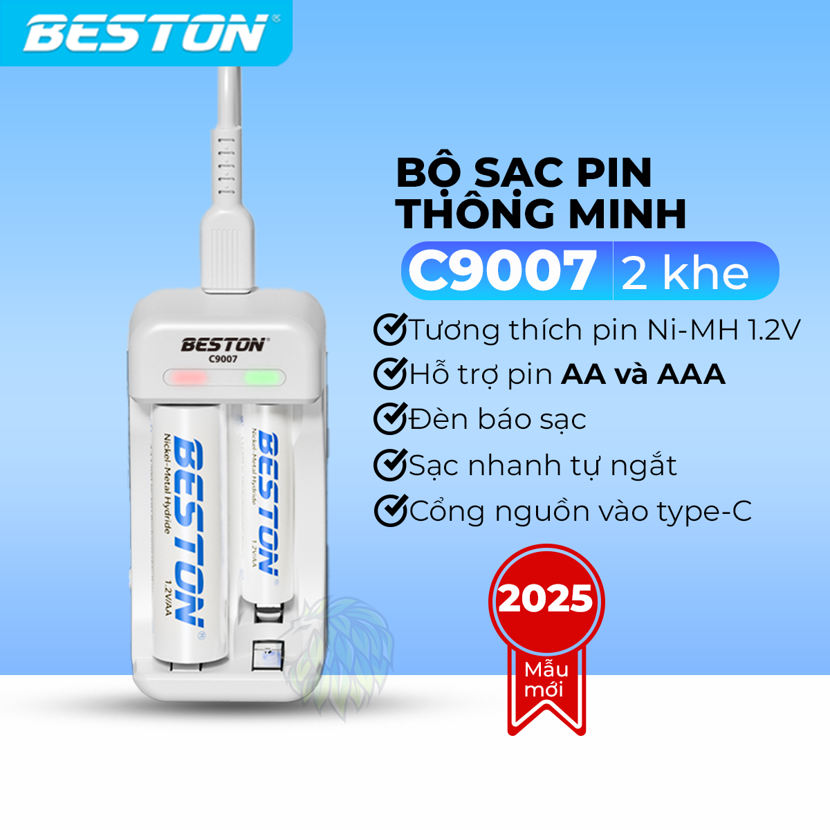 Sạc pin tiểu AA AAA Beston C9007, mẫu mới giá rẻ, sạc nhanh dùng cho pin 2A 3A Ni-MH 1.2V, tiết kiệm, an toàn