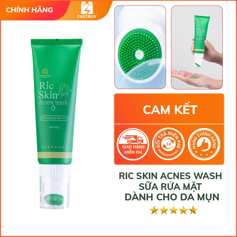 Sữa Rửa Mặt Trị Mụn Ric Skin Acnes Wash Kohinoor Làm sạch da, Ngăn ngừa mụn, hạn chế nhờn, mờ thâm mụn