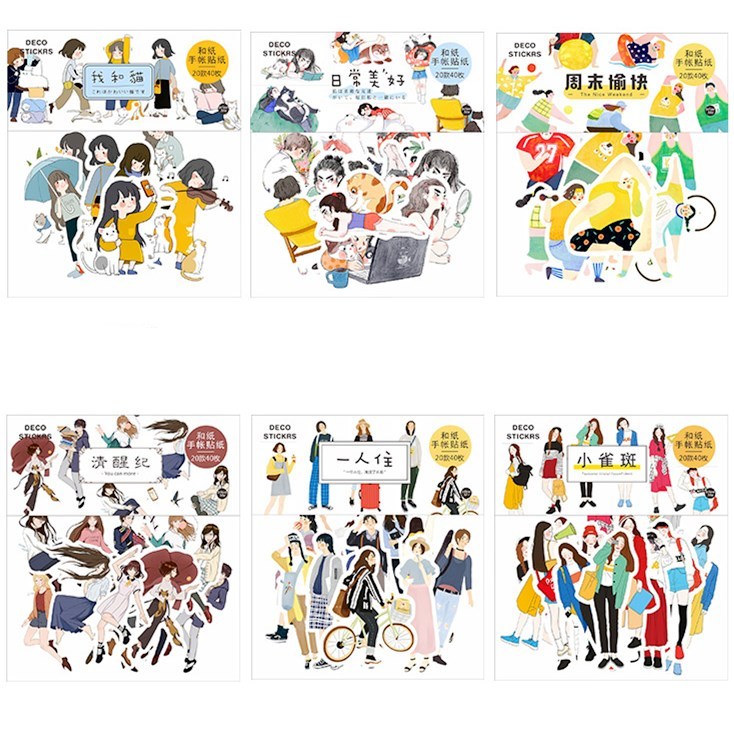 40 sticker cổ điển trang trí dễ thương