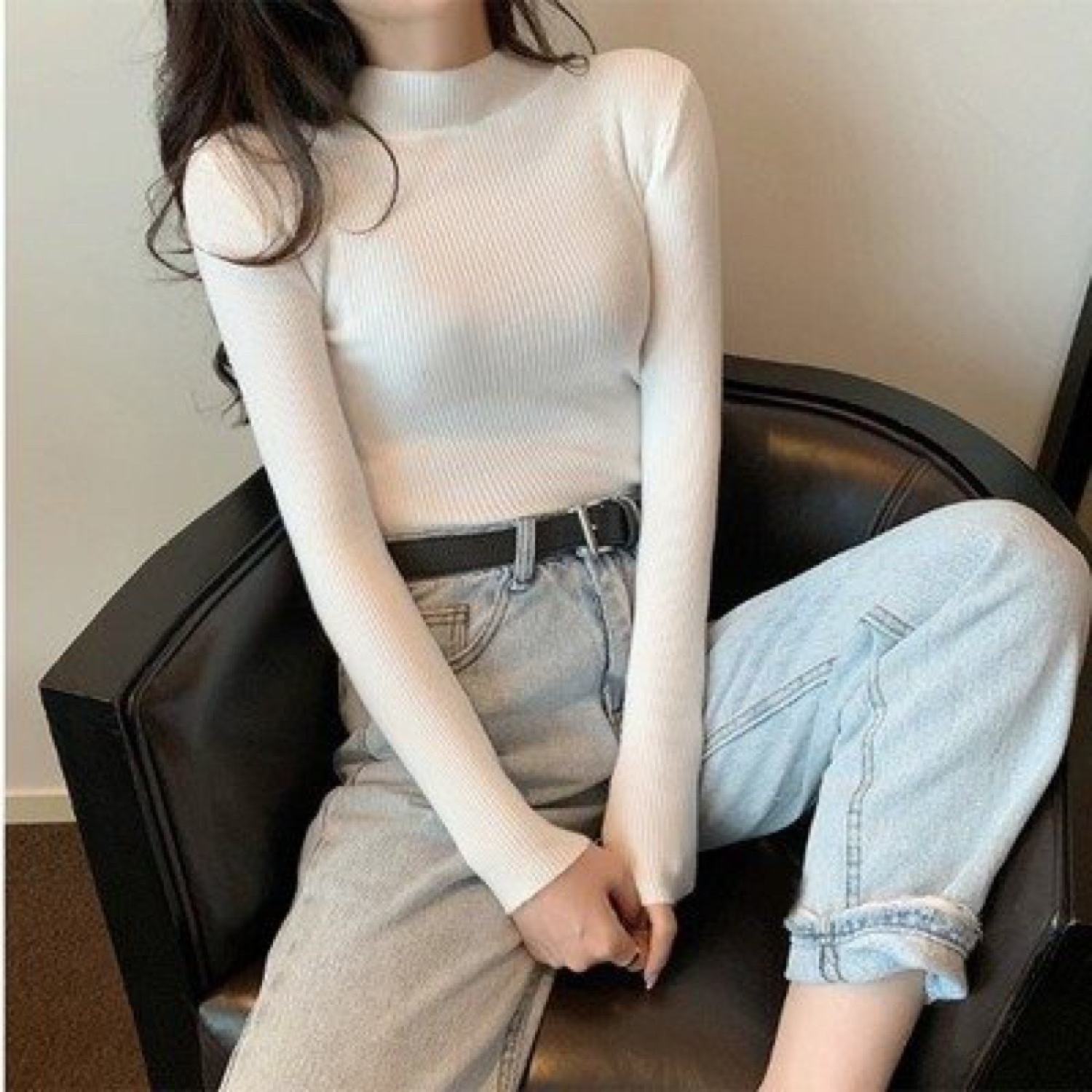 Áo len nữ gân tăm cổ cao 3cm nhiều màu freesize dáng ôm từ 40 đến 70kg