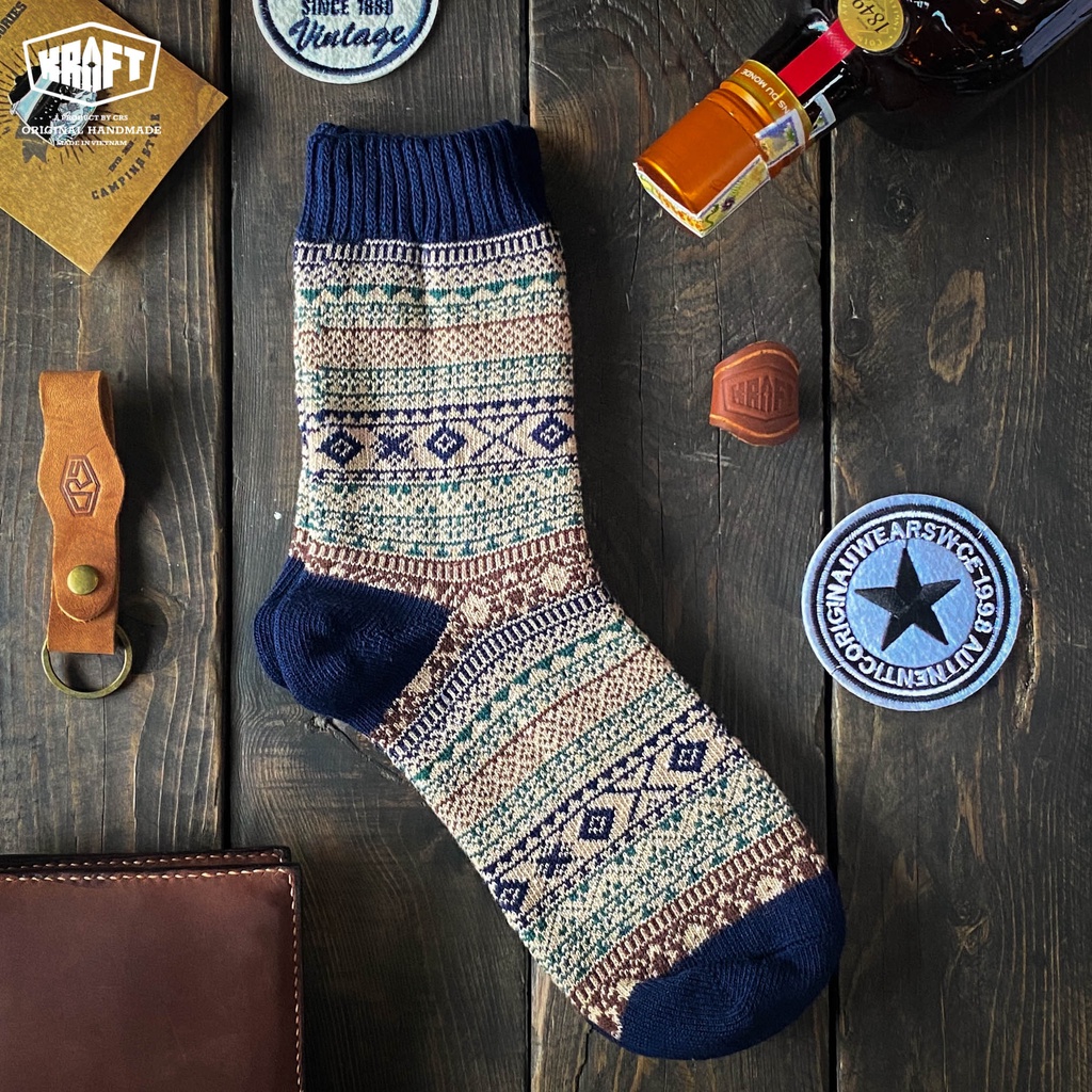 Vớ len nam nữ cổ cao họa tiết thổ cẩm phong cách vintage thời trang