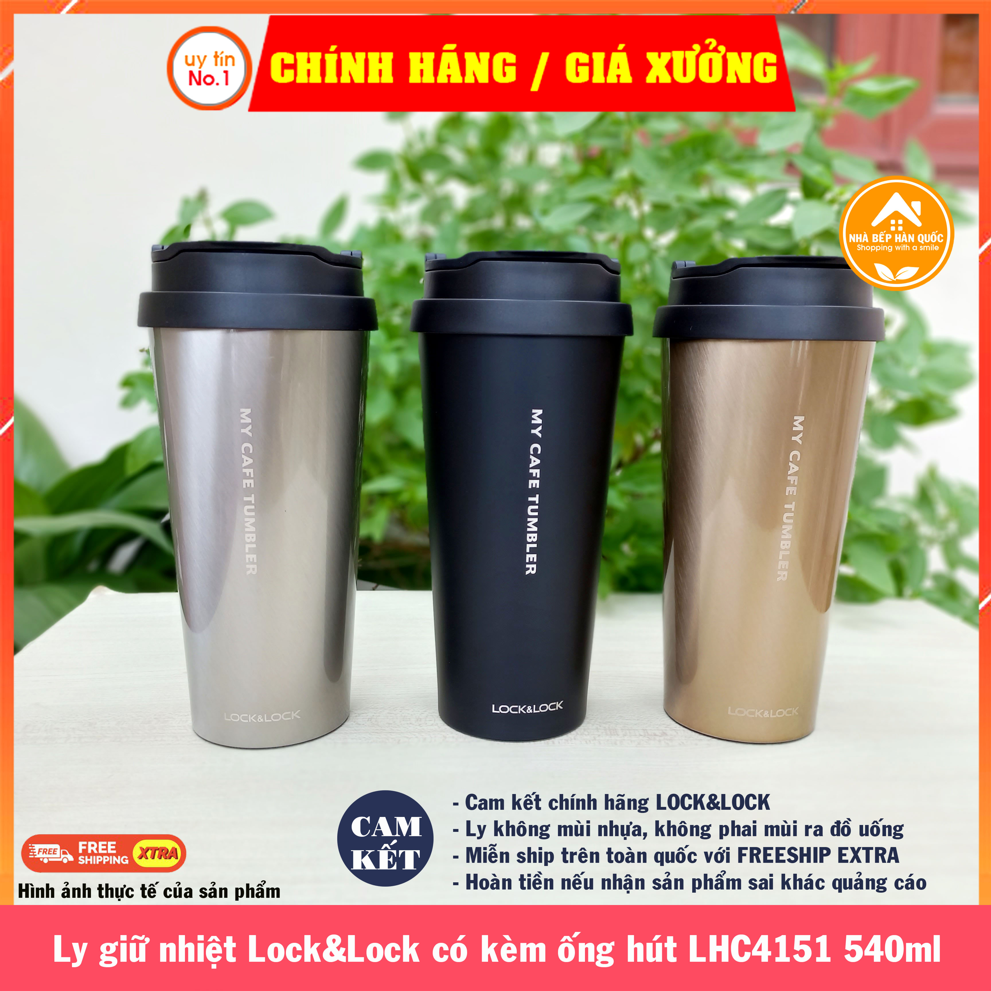 Ly giữ nhiệt Lock&Lock clip tumbler LHC4151 540ml kèm ống hút
