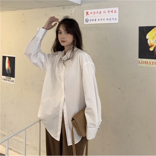 Áo sơ mi trắng nữ dài tay chất thô lụa mềm, mát, dầy, mịn hàng đẹp