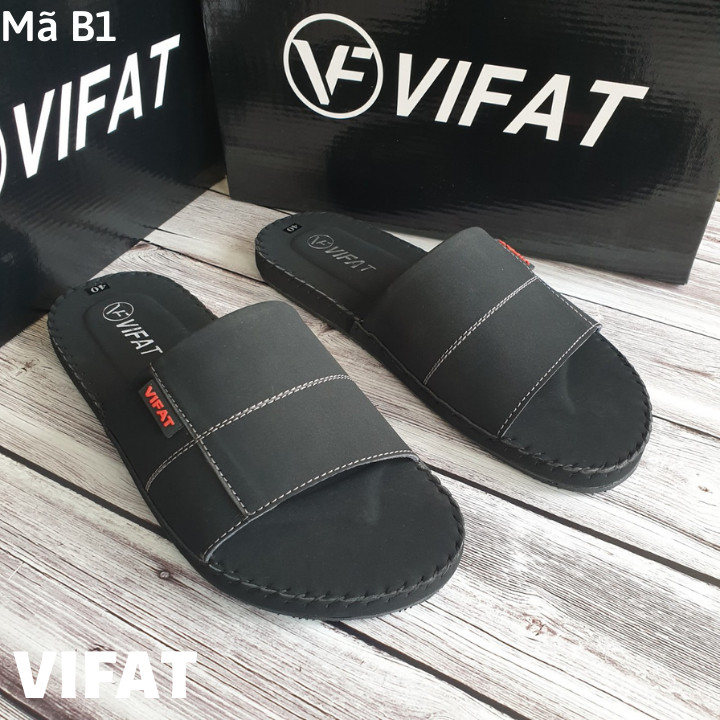 Dép nam vifat quai ngang màu đen nhung atx