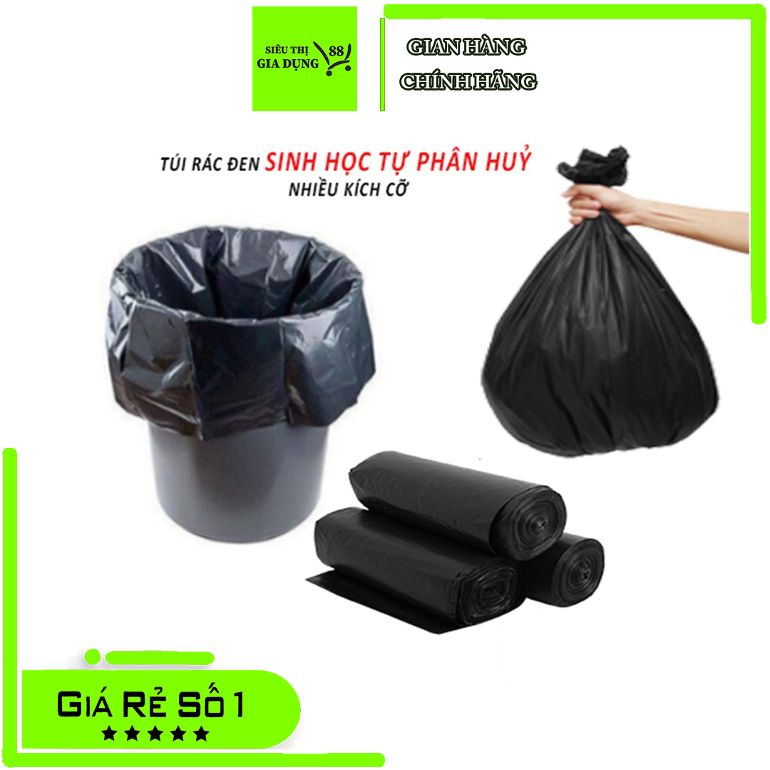 1kg túi đựng rác, 3 cuộn trung 55x65 cm túi ni lông đen đựng rác tự hủy túi đựng rác đen sinh học