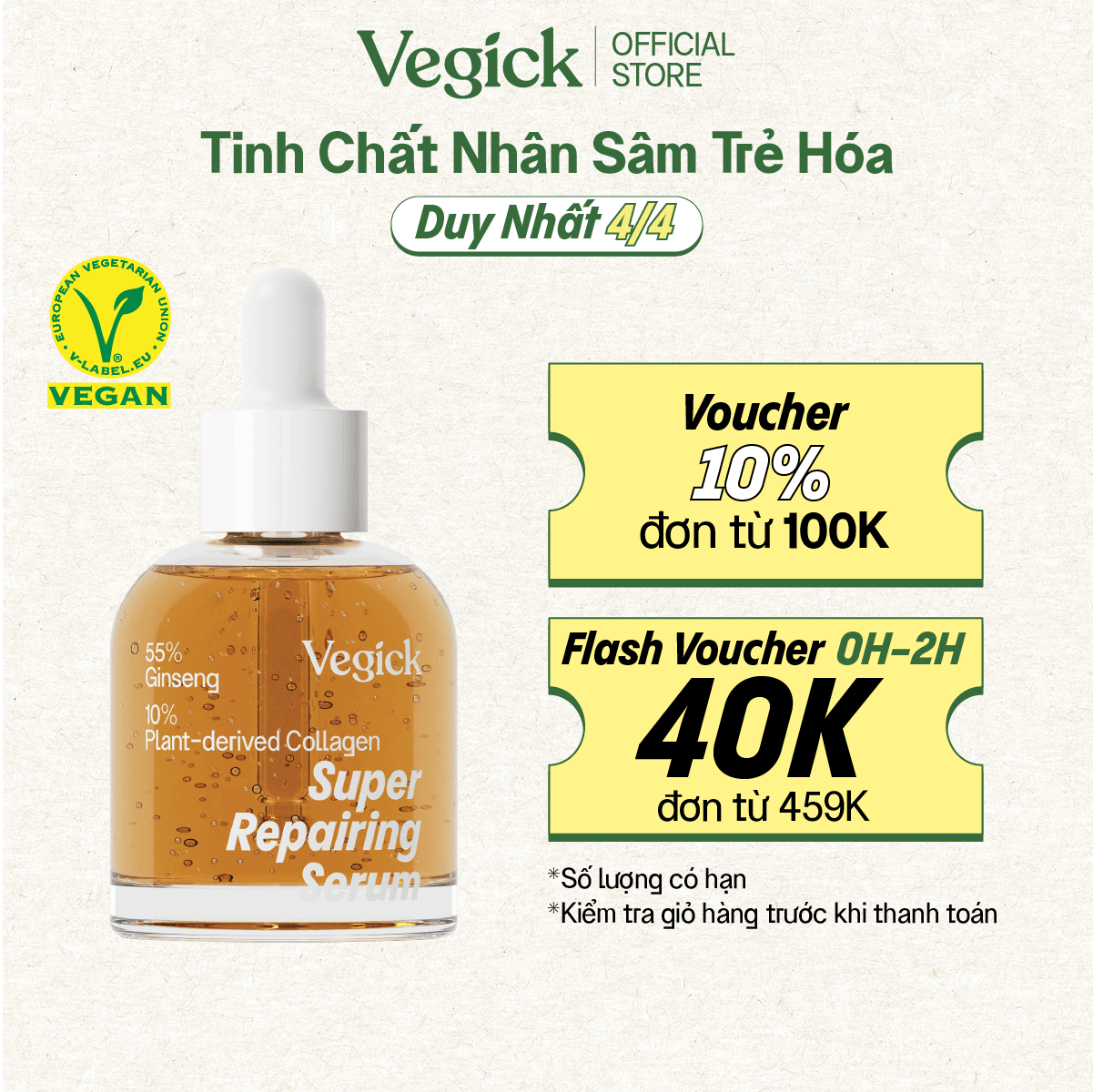 Tinh Chất Nhân Sâm Trẻ Hóa Vegick Super Repairing Serum 30ml