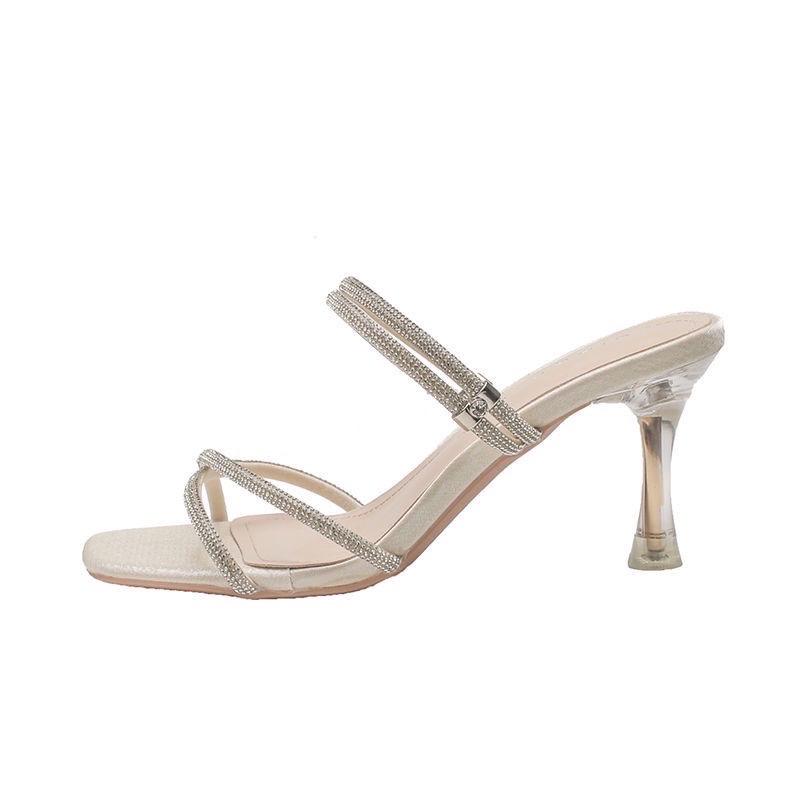 Sandal cao gót dây chéo viền đá 2 dáng gót đũa nhỏ - 7P
