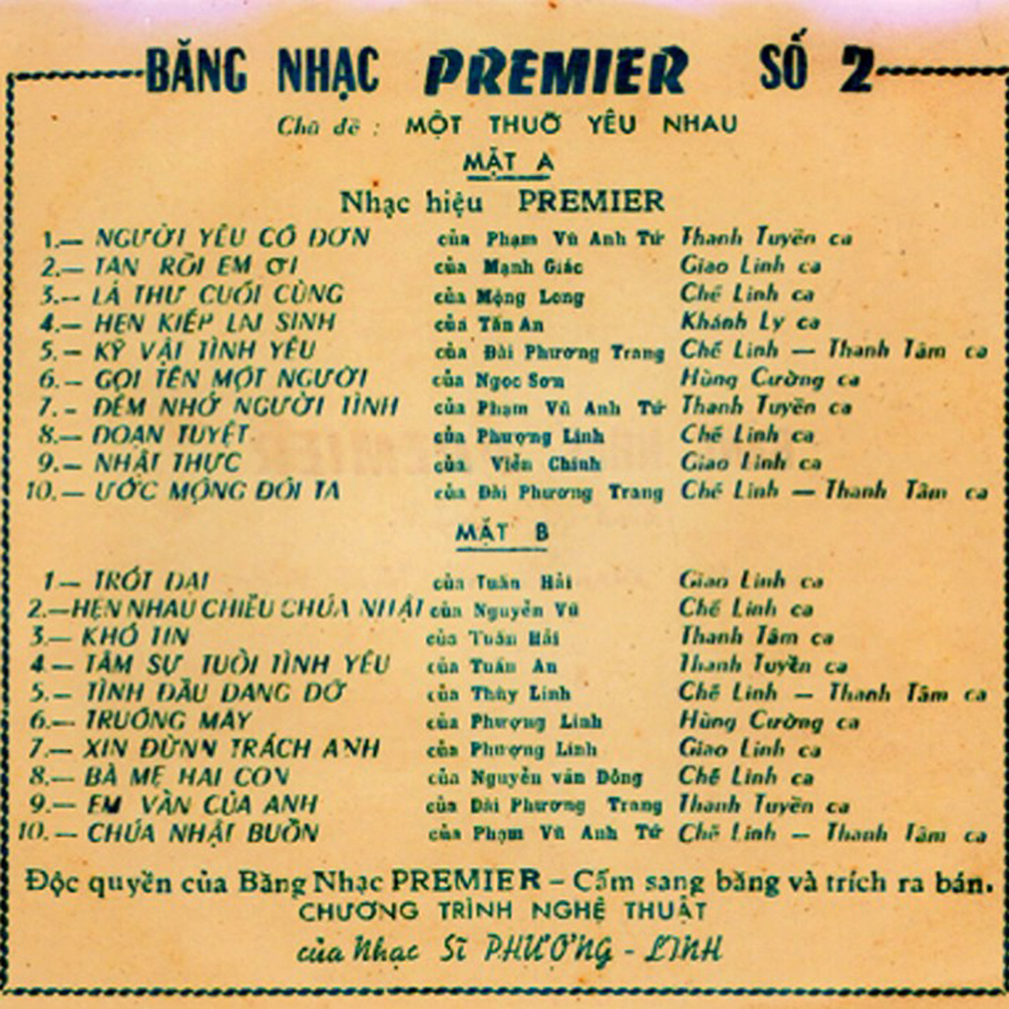 [MDCD] Nhạc 1975 - Bộ 2 Đĩa CD Băng Nhạc PREMIER Số 2