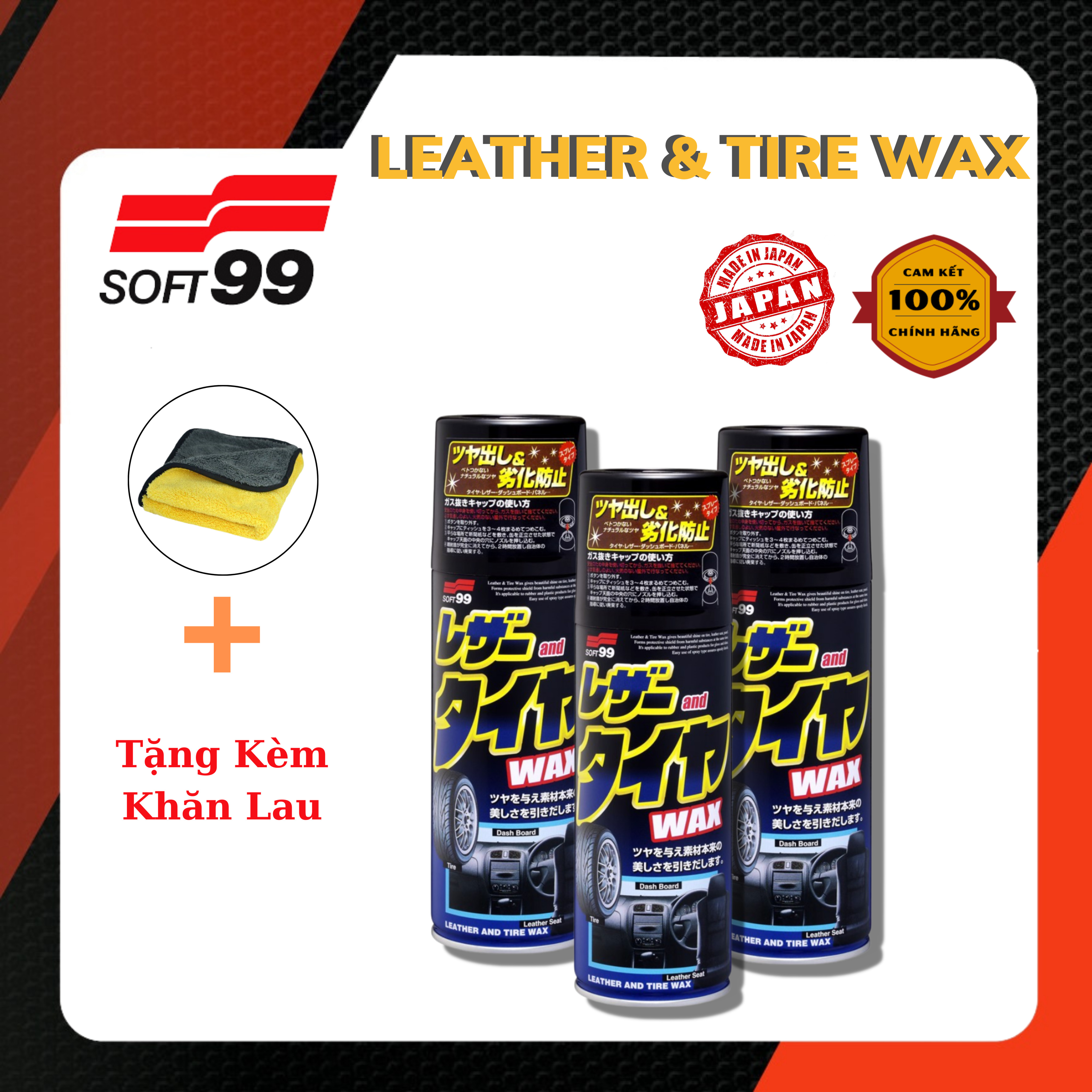 [HCM]CHAI XỊT 3 TRONG 1 BẢO DƯỠNG Ô TÔ - LEATHER TIRE WAX - SOFT99 JAPAN